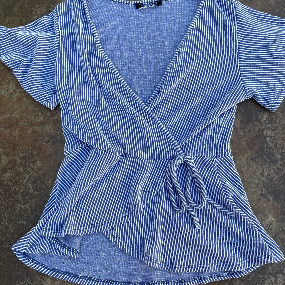 Blue Striped Women's Wrap Top